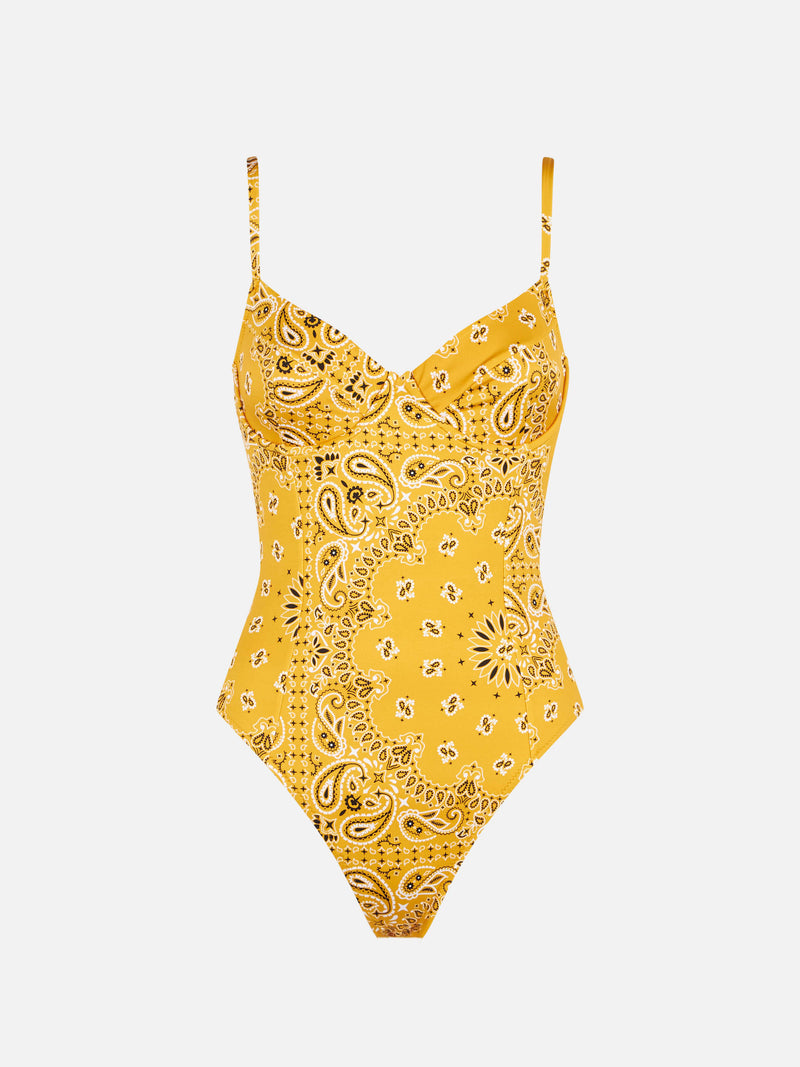 Damen-Bügel-Einteiler-Badeanzug mit Bandana-Print