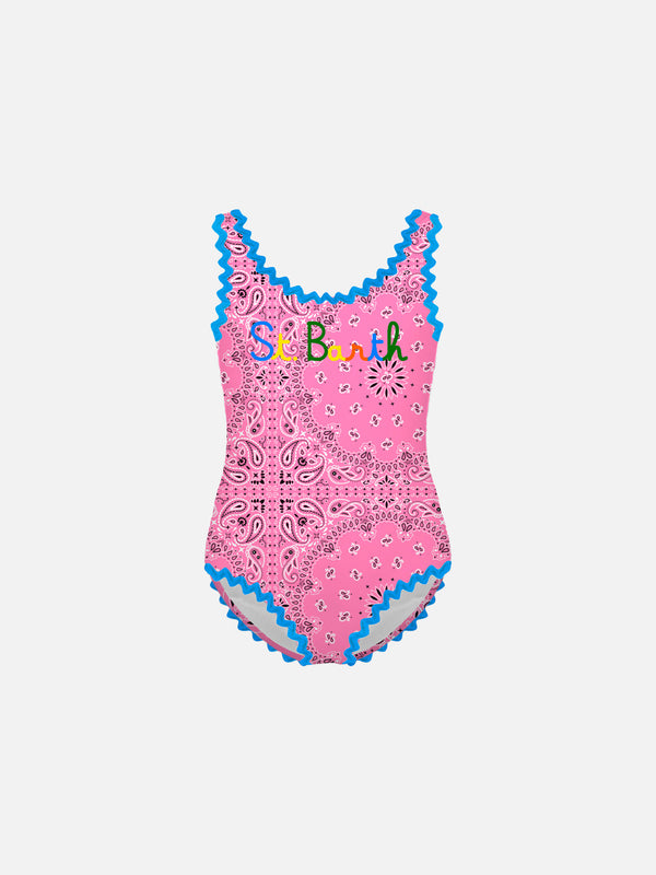 Girl one piece swimsuit with bandanna print