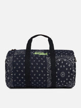 Travel duffel bag with black bandanna print