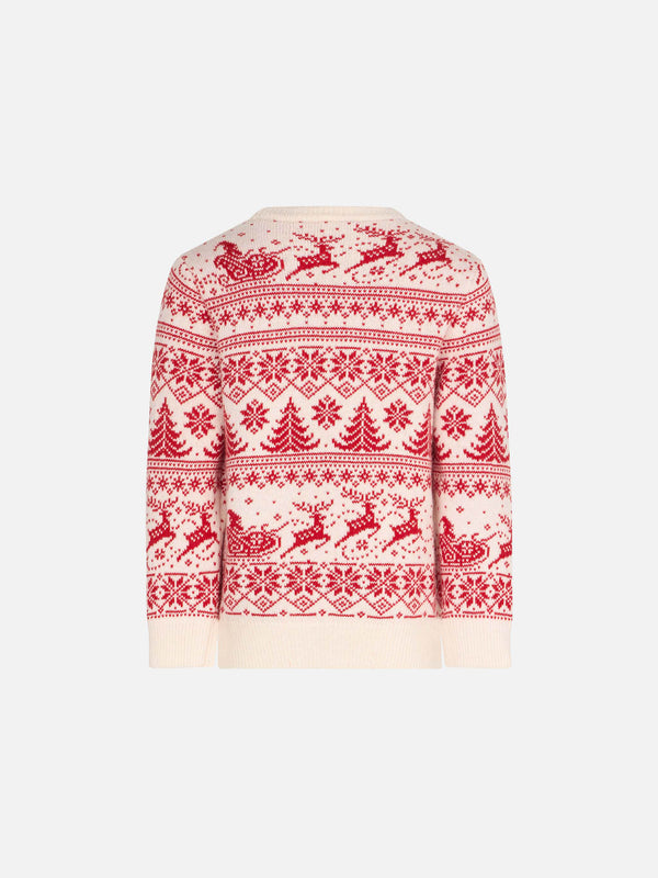 Boy white crewneck sweater with Christmas pattern