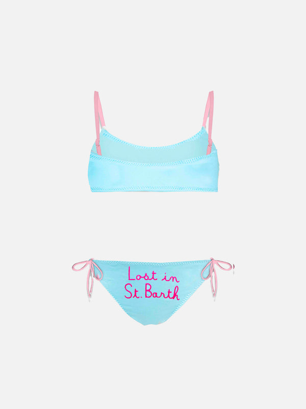 Bralette-Bikini für Mädchen mit besticktem Schriftzug "Lost in St. Barth"