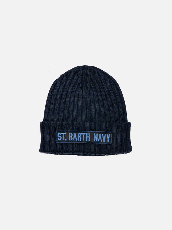 Cappello in misto cashmere con patch St. Barth Navy