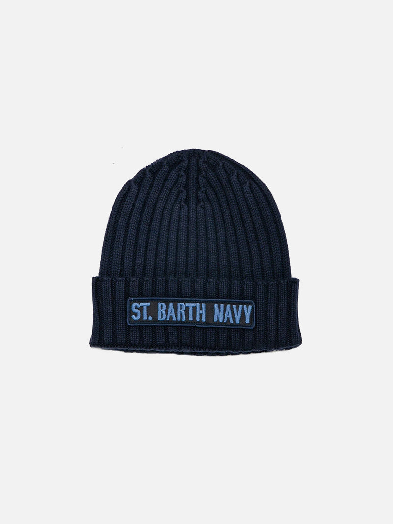 Blended cashmere hat with St. Barth Navy patch