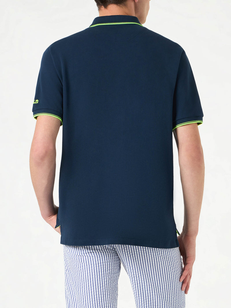 Blue piquet polo with St. Barth logo and contrasts