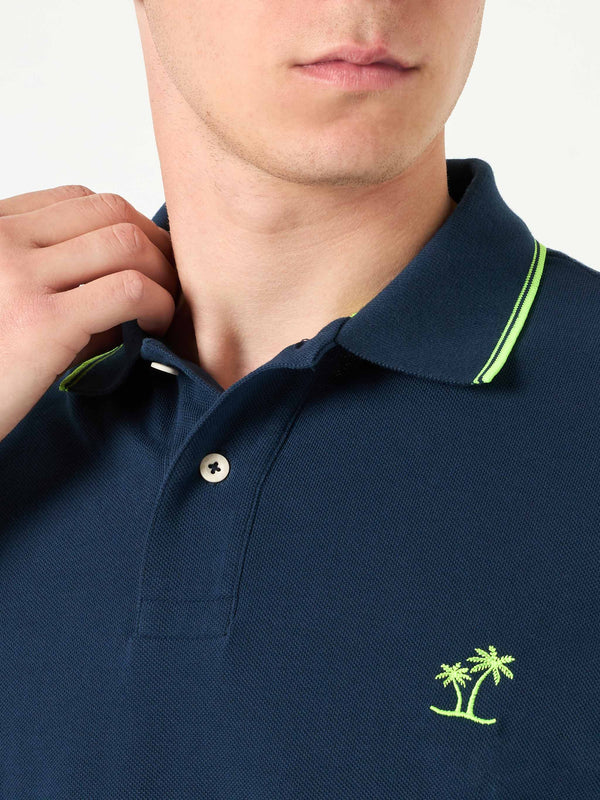Blue piquet polo with St. Barth logo and contrasts