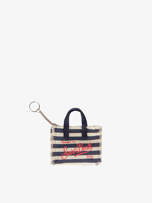 Canvas key holder with blue striped print