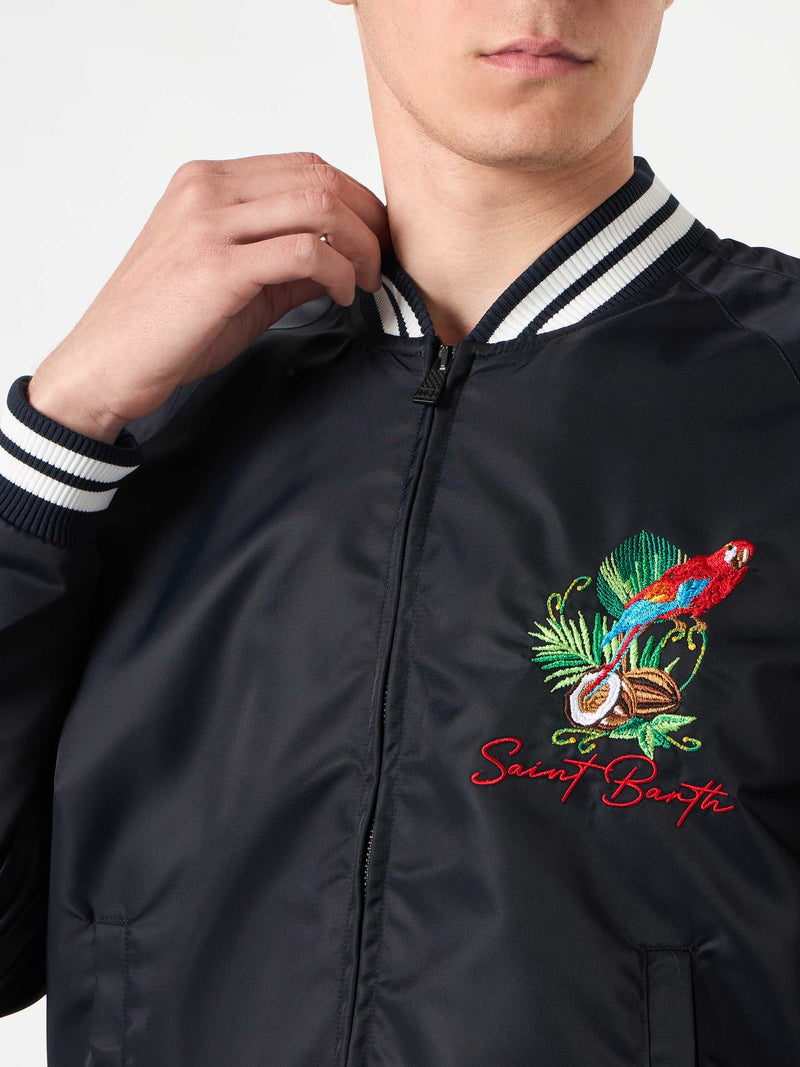 Man blue navy jacket with parrots embroidery