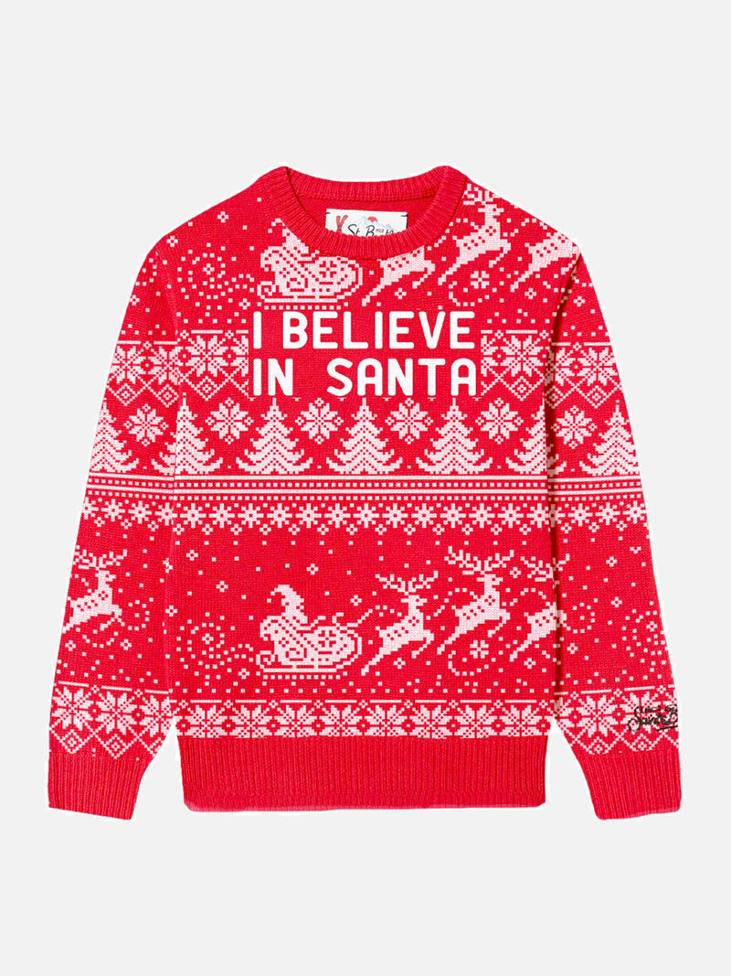 Boy crewneck sweater with I believe in Santa lettering