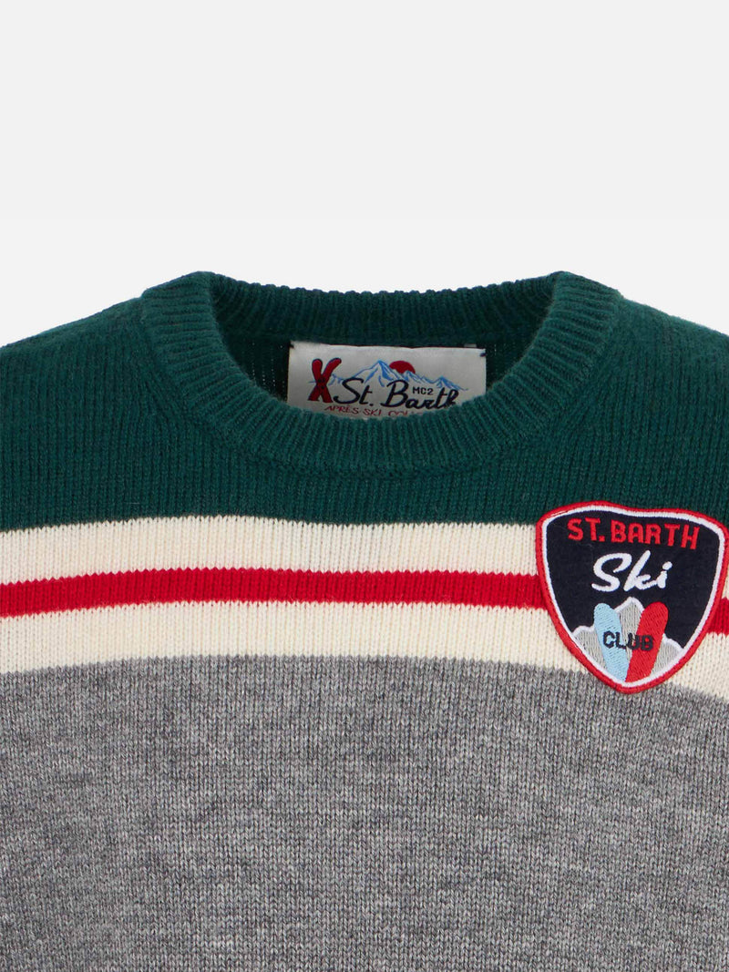 Boy crewneck sweater with St. Barth ski club patch