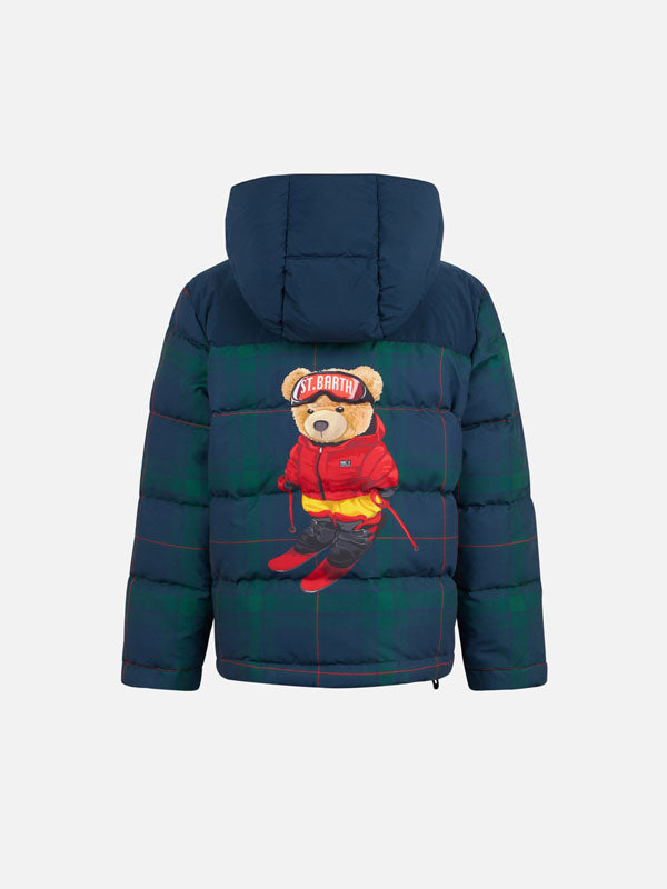 Boy hooded down padded jacket with bear print