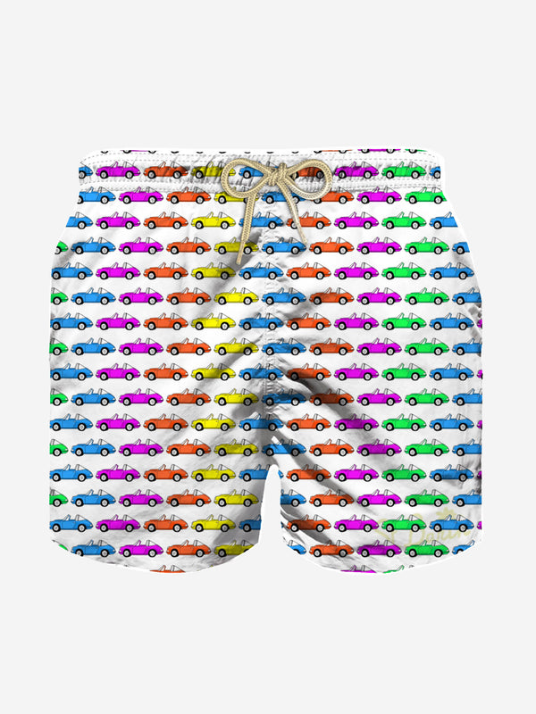 Costume da bagno da bambino in tessuto leggero Jean Lighting con stampa di automobili