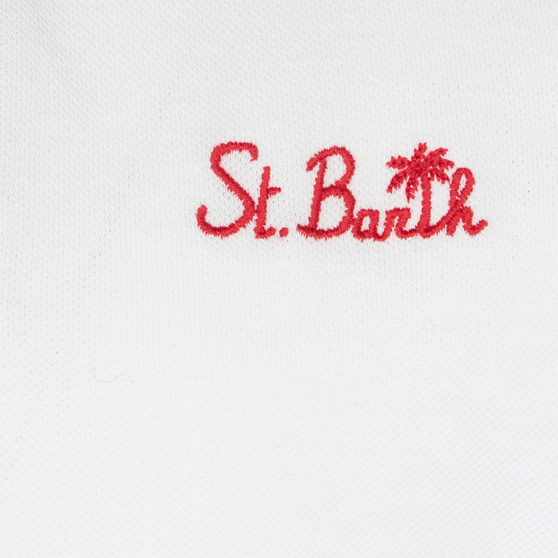 Boy white cotton piquet polo with embroidery