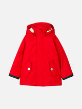 Boy hooded red parka jacket