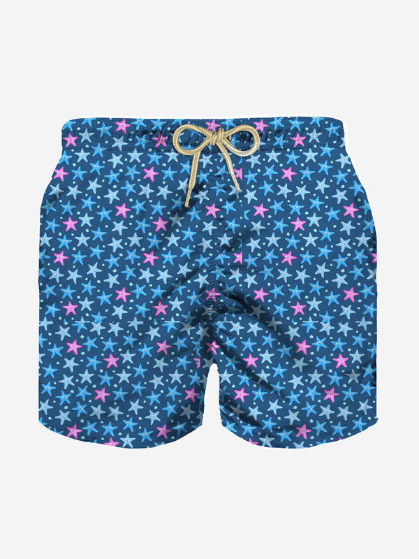 Boy lightweight fabric swim-shorts Jean Lighting with starfishes print