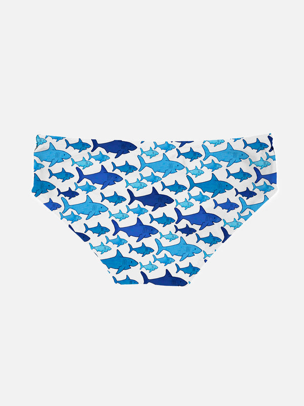 Multi shark print boy swim briefs