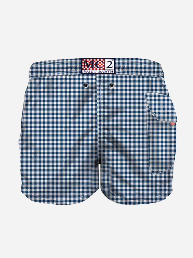 Boy swim shorts with Blue Vichy pattern