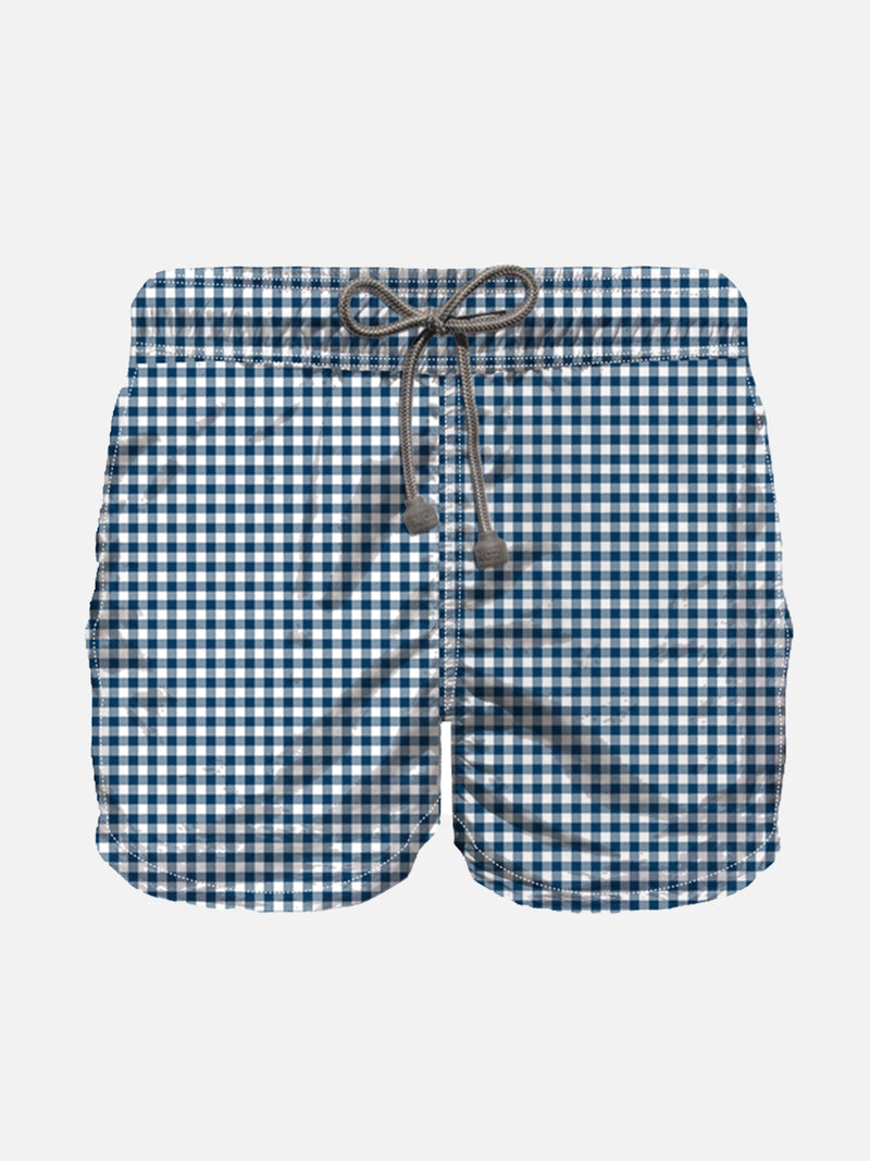 Boy swim shorts with Blue Vichy pattern
