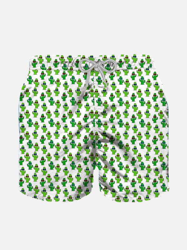 Boy light fabric swim shorts with cactus print