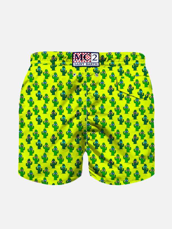 Prickley plant print light fabric boy swim shorts