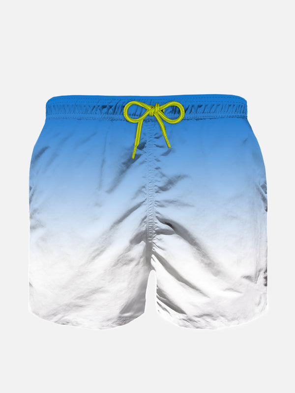 Boy swim shorts with bluette and white gradient print