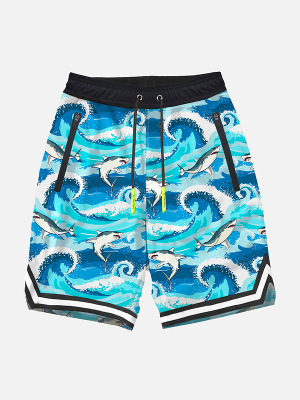 Jungen-Badeshorts im Surf-Stil mit Hai-Print
