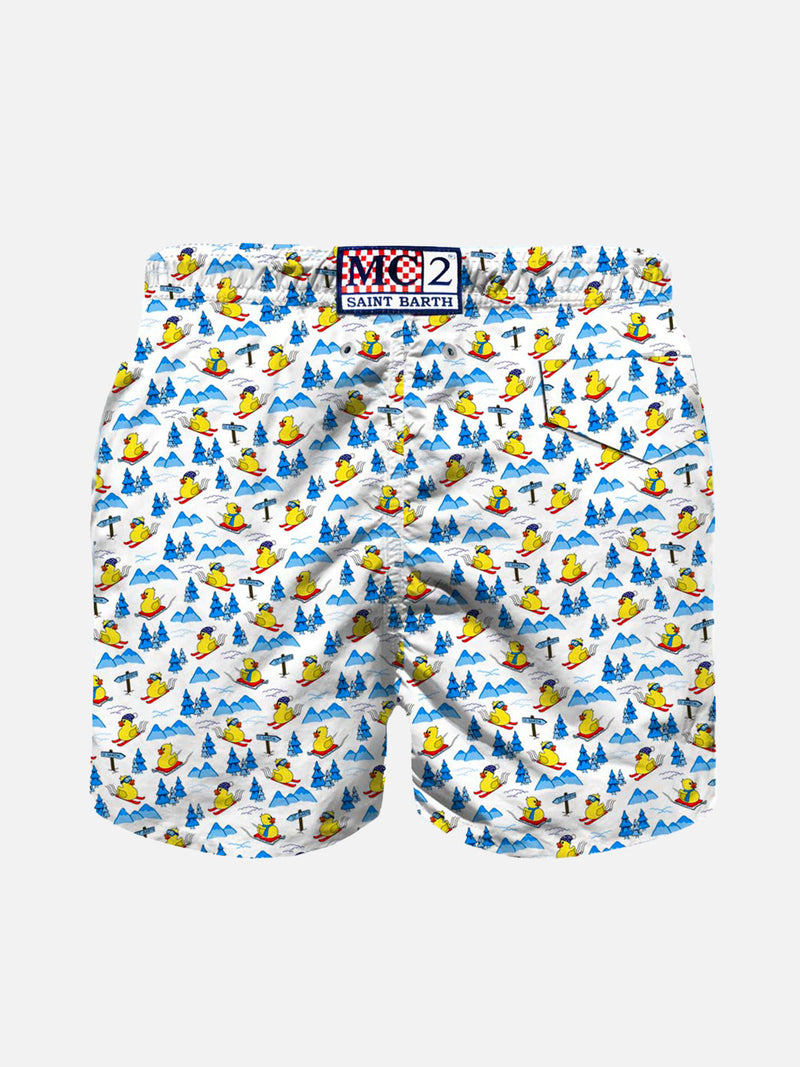 Boy light fabric swim shorts with snowy ducky