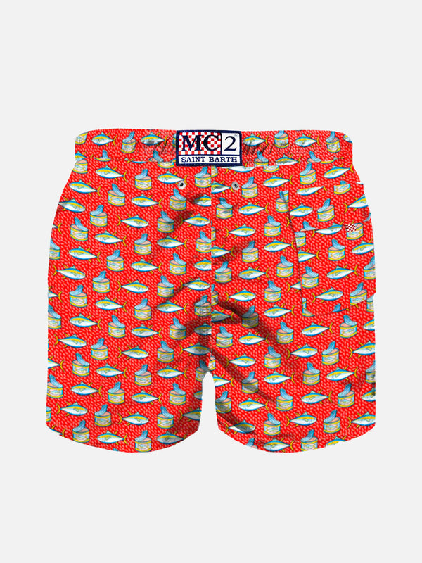 Micro tuna box print boy's light red swimshorts