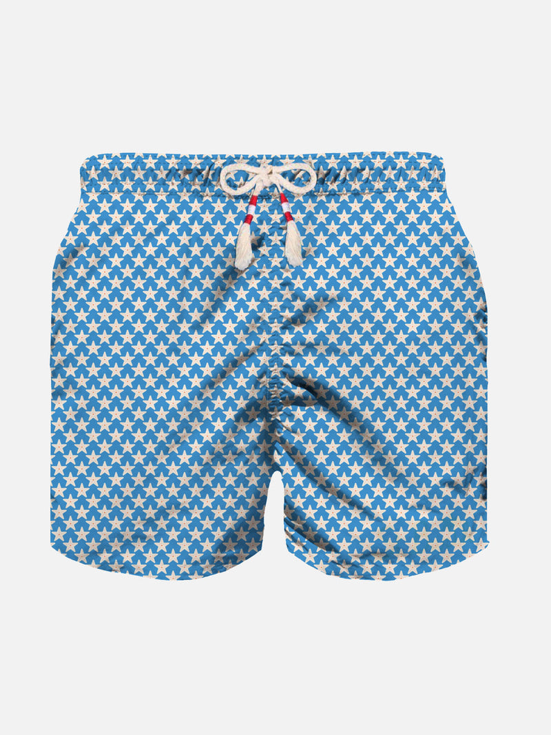 Boy lightweight fabric swim-shorts Jean Lighting 70 with seastars print