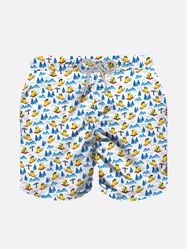 Boy light fabric swim shorts with snowy ducky