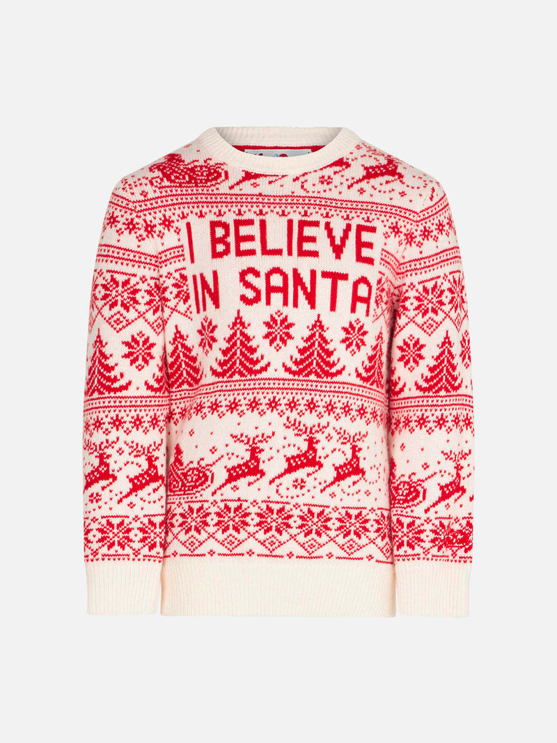 Boy white crewneck sweater with Christmas pattern