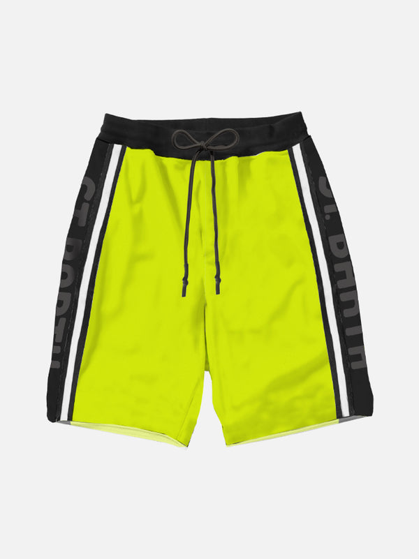 Boy yellow long swim shorts with black side bands