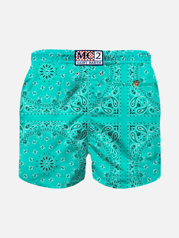 Boy swim shorts with water green bandanna print