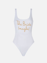 Woman one piece swimsuit with The Bride (maybe) embroidery