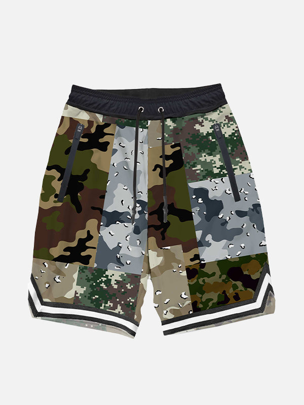 Boy long swim shorts with camouflage print