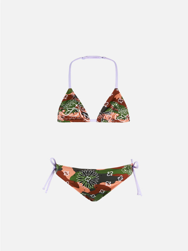 Girl triangle bikini with mimetic bandanna print