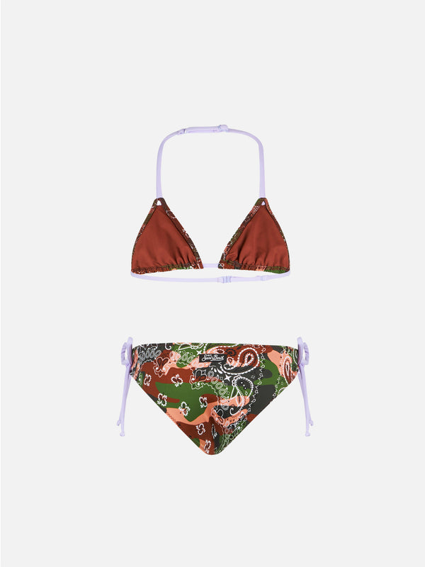 Girl triangle bikini with mimetic bandanna print