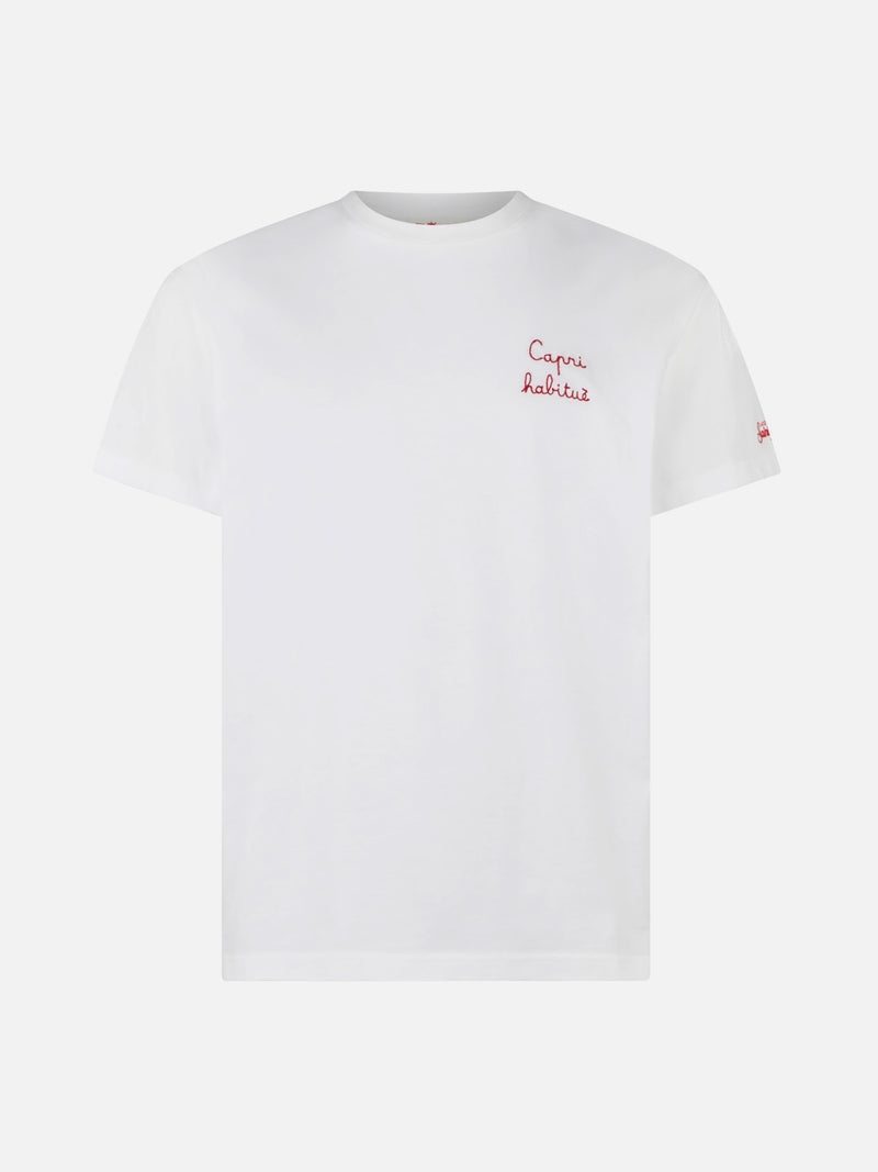 T-shirt da uomo in cotone con ricamo Capri habituè
