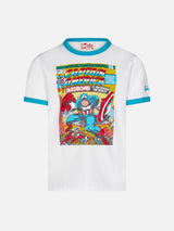 T-shirt da bambino in cotone bianco con stampa Capitan America | EDIZIONE SPECIALE MARVEL