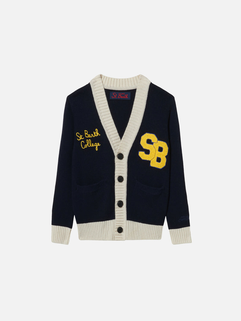 Boy knitted cardigan with patch and St. Barth College embroidery