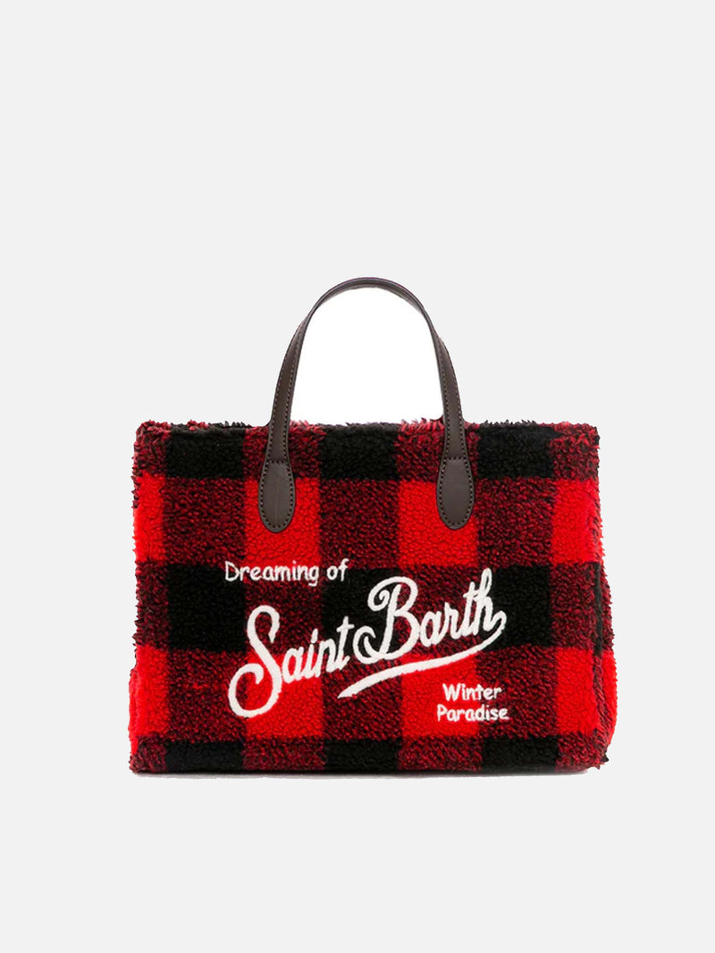 Vivian sherpa fabric handbag with check print