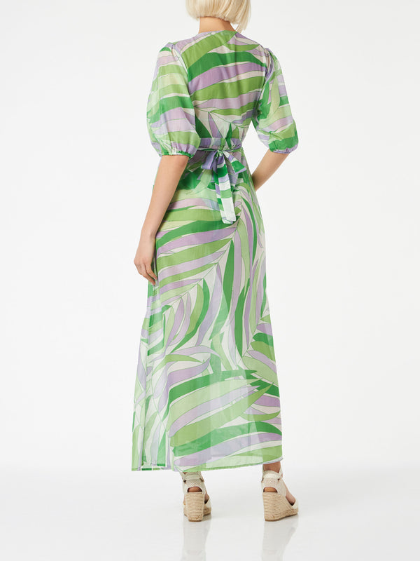 Cotton and silk long dress Bliss with palm print