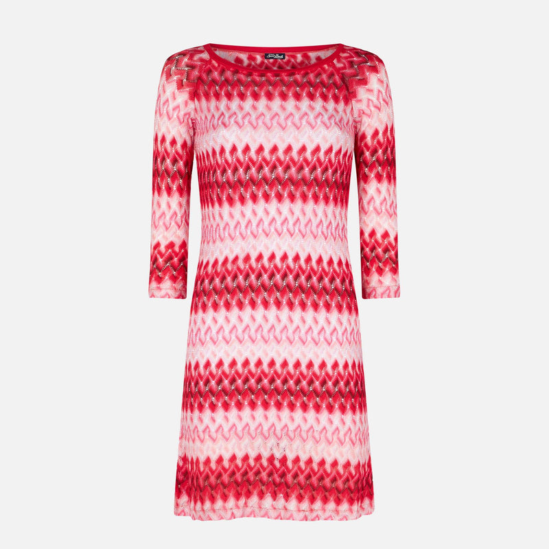 Multicolor red knitted mini dress
