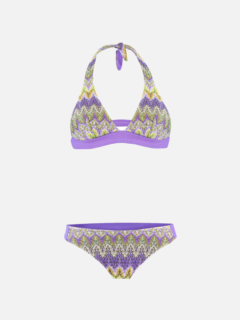 Bikini a triangolo in maglia chevron lilla