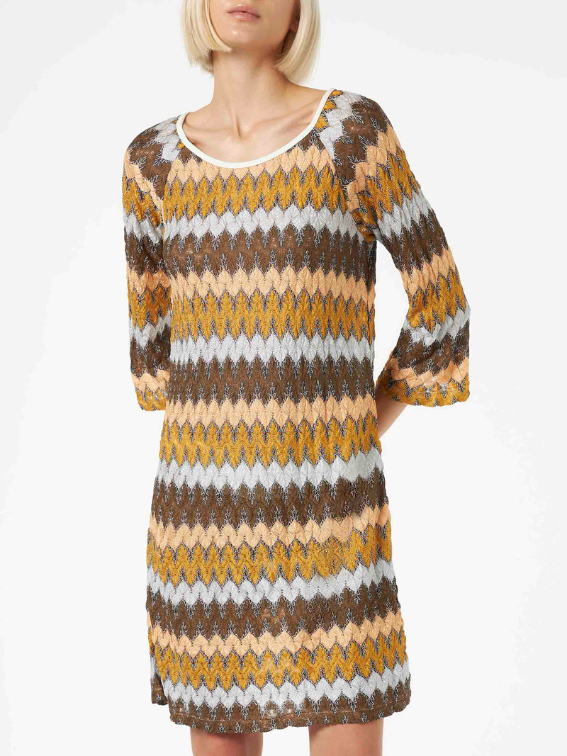 Multicolor sand knitted mini dress
