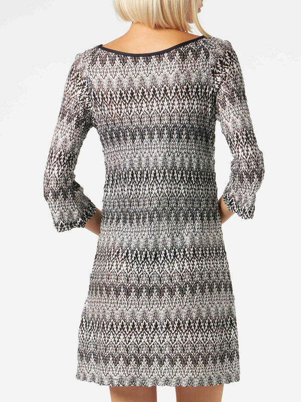 Black and white knitted chevron mini dress