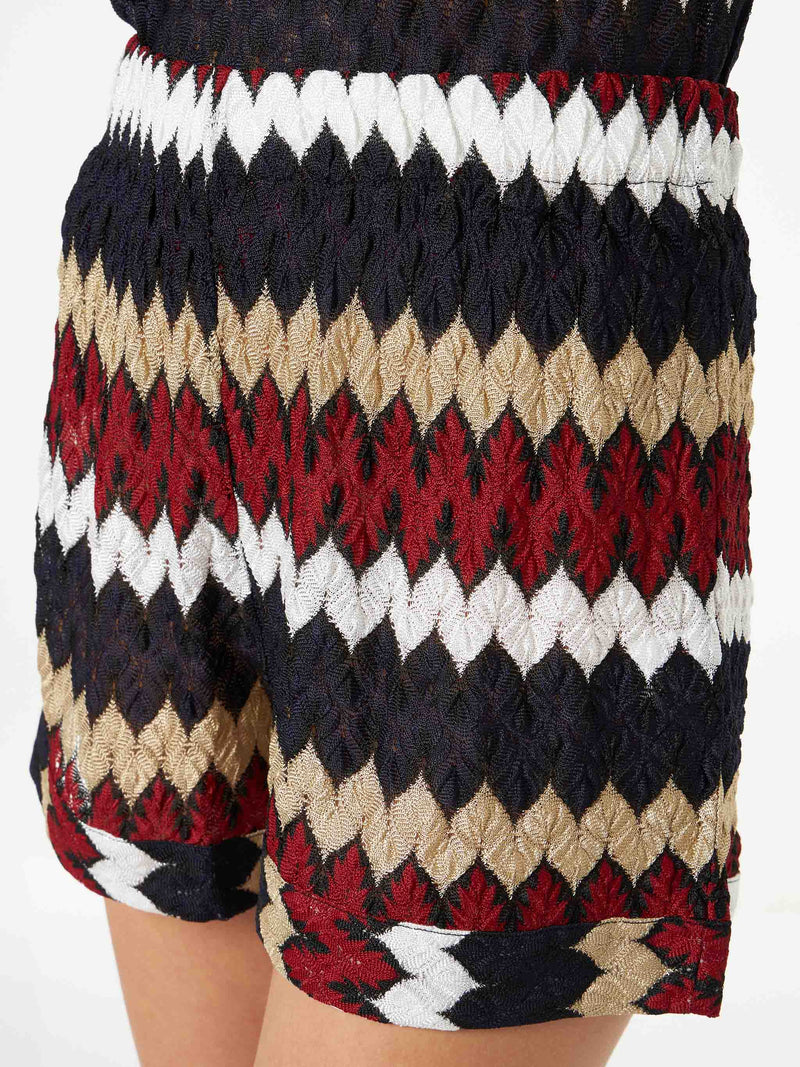 Burgundy chevron knitted shorts