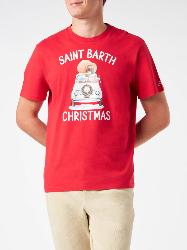 Herren-T-Shirt aus schwerer Baumwolle mit Saint-Barth-Weihnachtsdruck