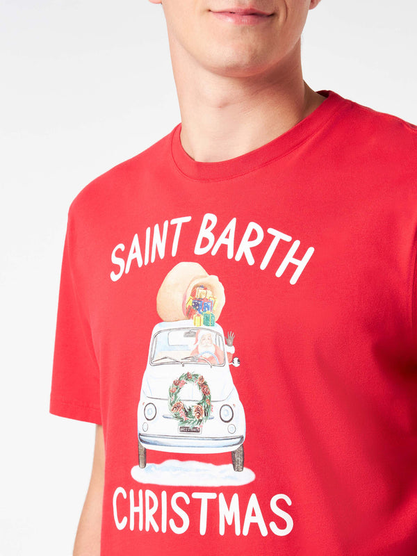 Man heavy cotton t-shirt with Saint Barth Christmas print