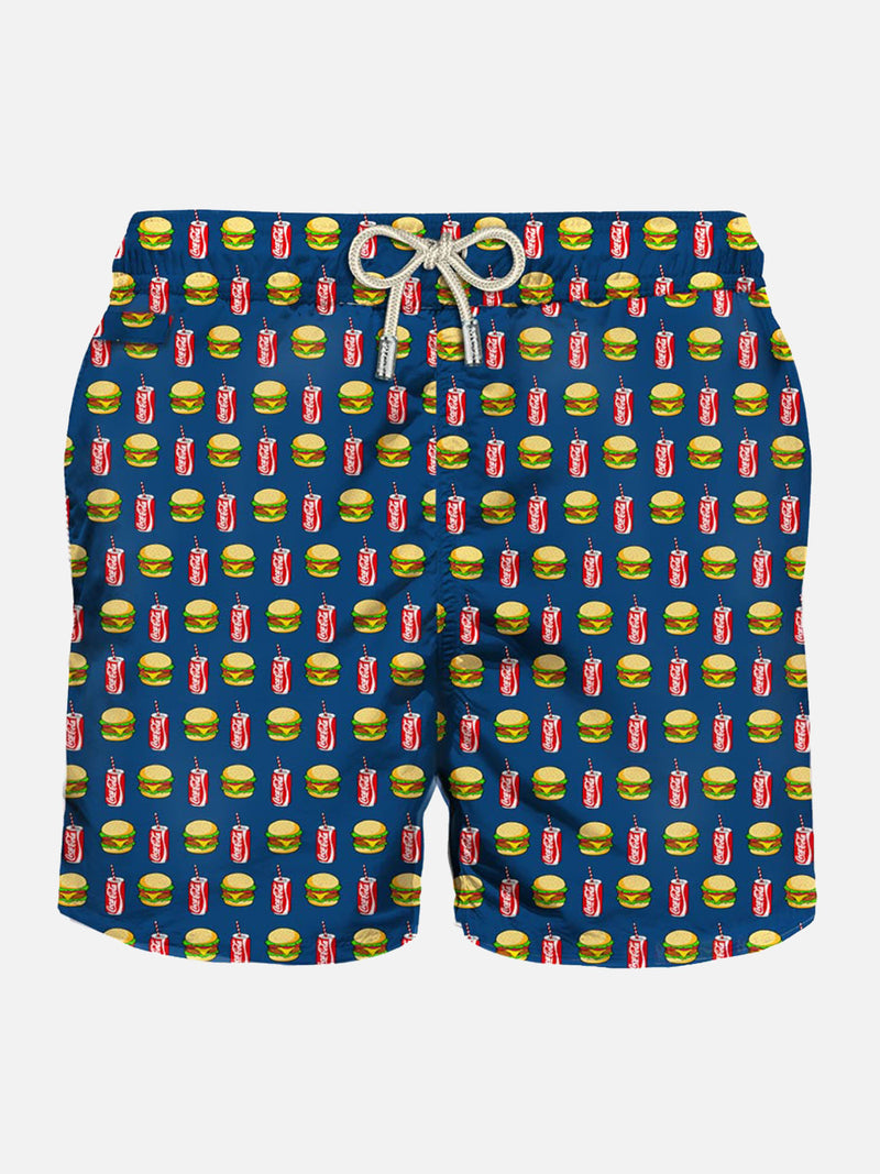 Man light fabric swim shorts with Coca-Cola print | COCA-COLA® SPECIAL EDITION