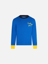 Boy blue crewneck sweater with embroidery